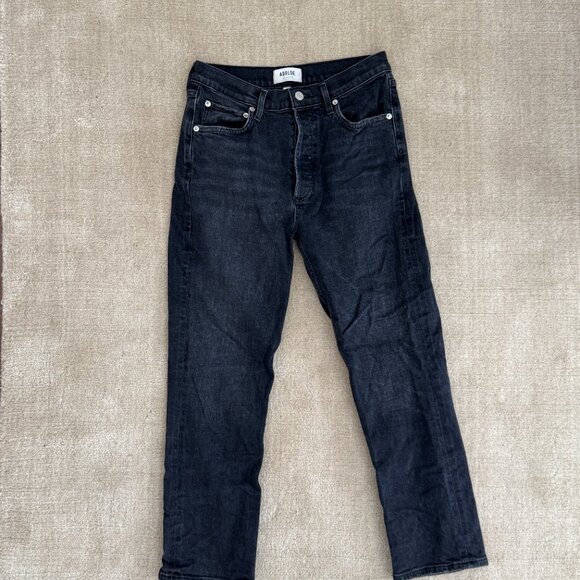 Agolde Riley Distressed High-Rise Cropped Straight Jeans - Picture 1 of 3